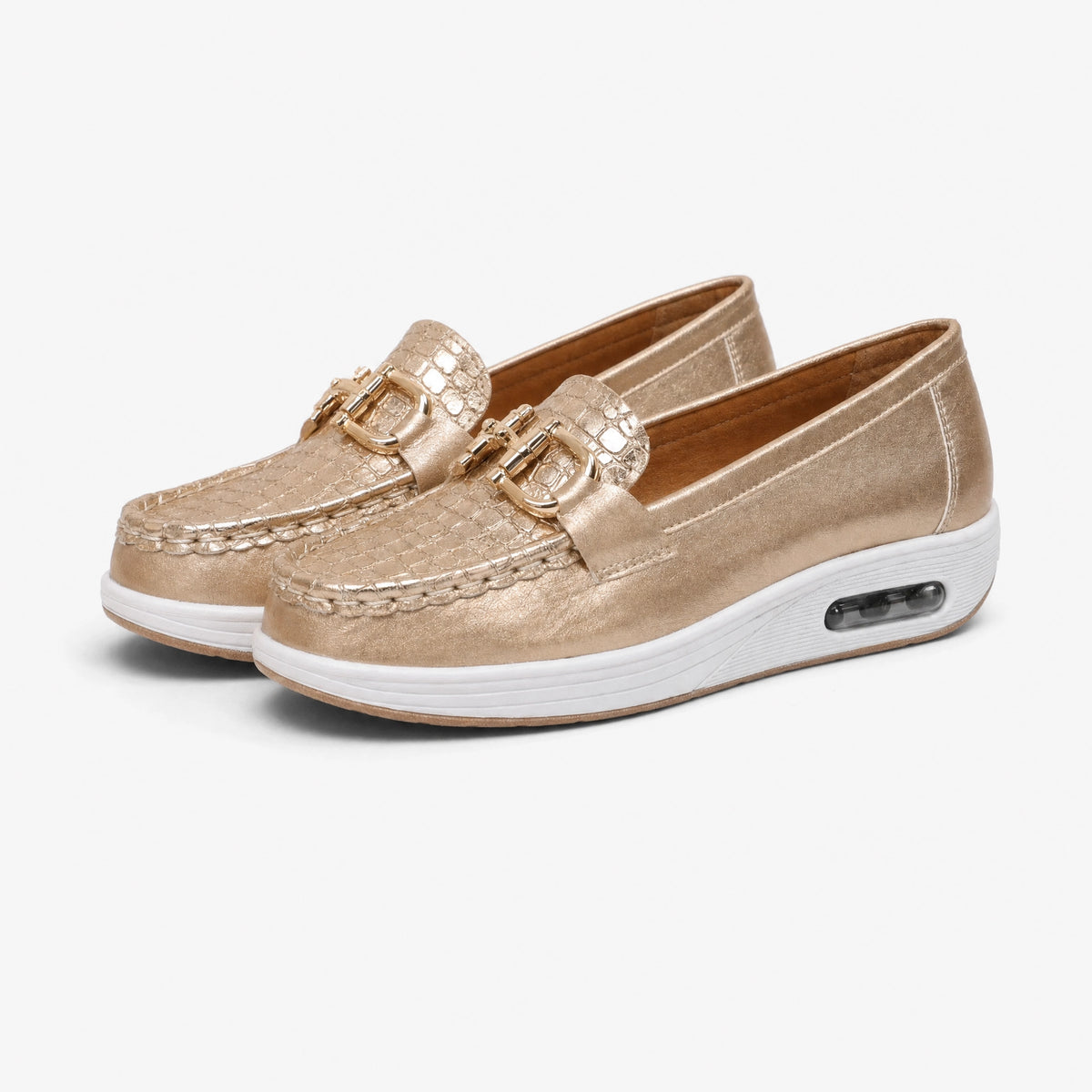 Gold Buckle Platform Loafers