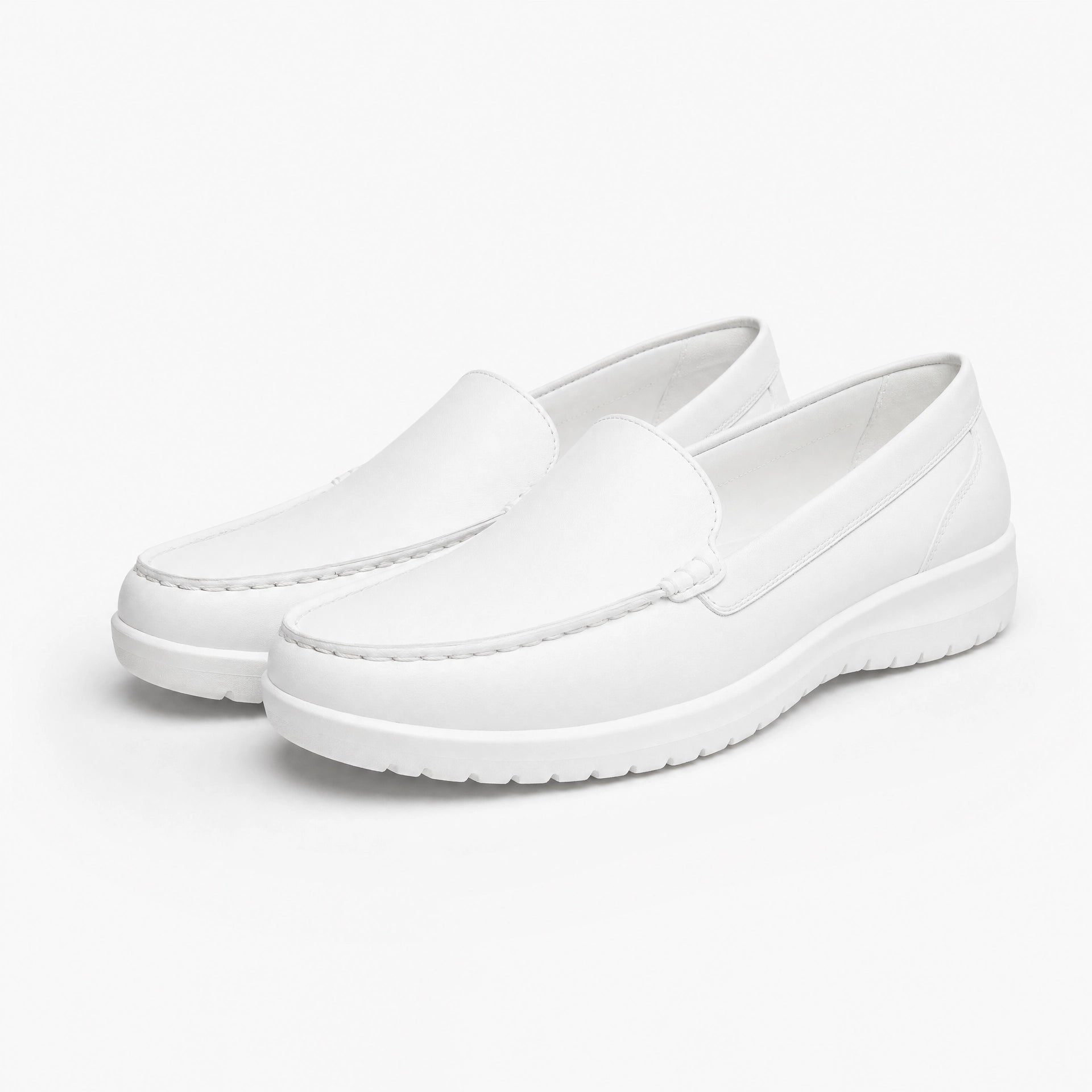 White Leather Thick Sole Loafers