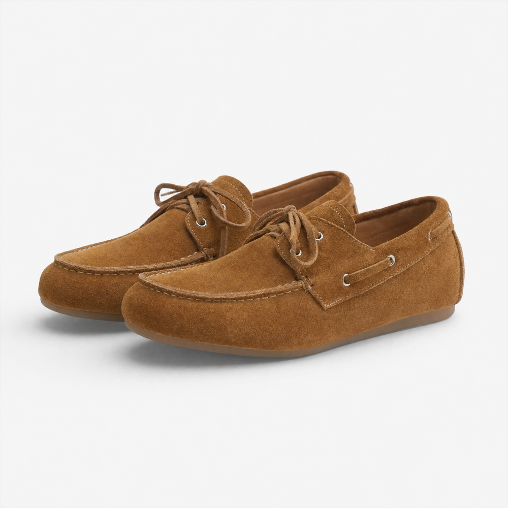 Camel Suede Sport Tag Loafers