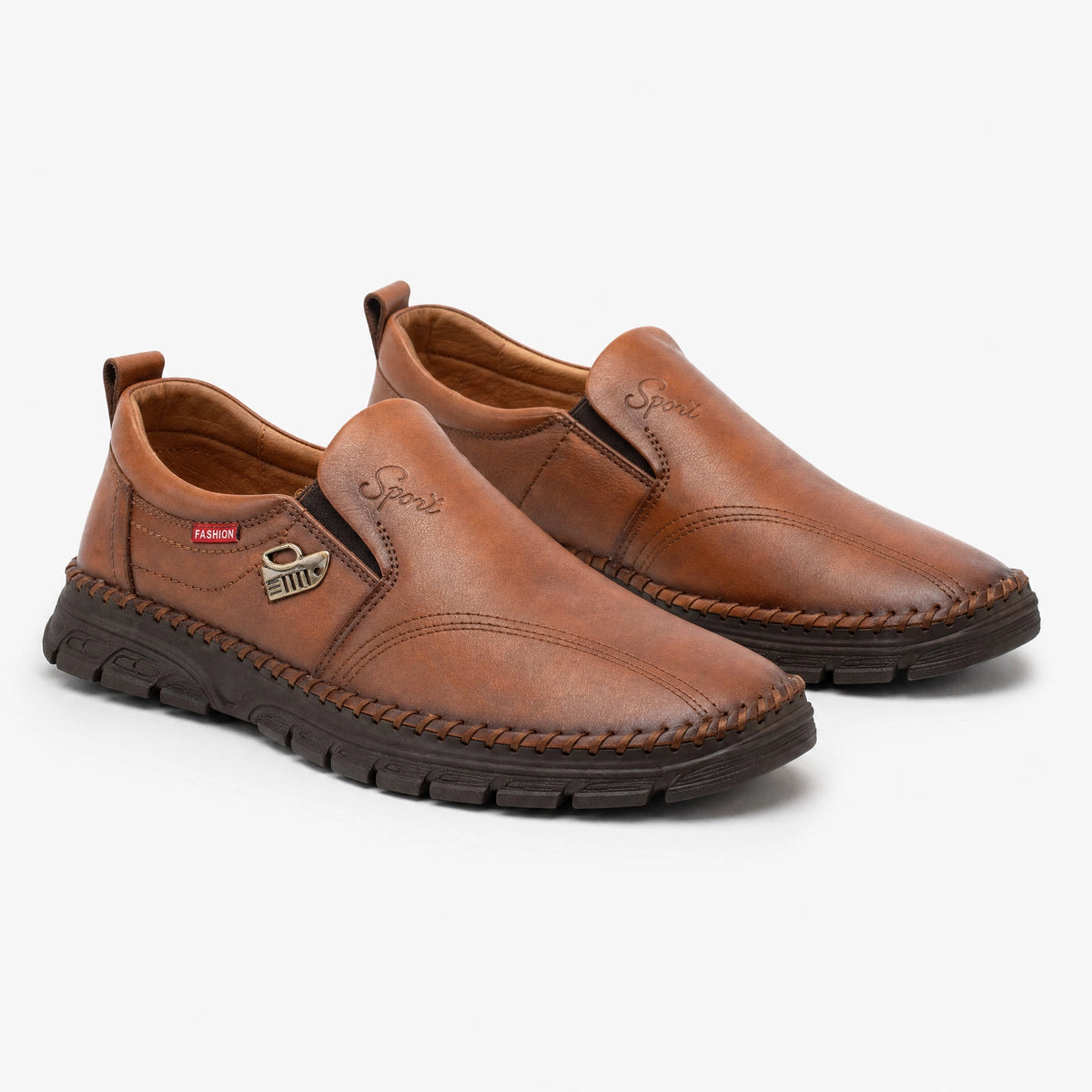 Brown Leather Patterned Loafers