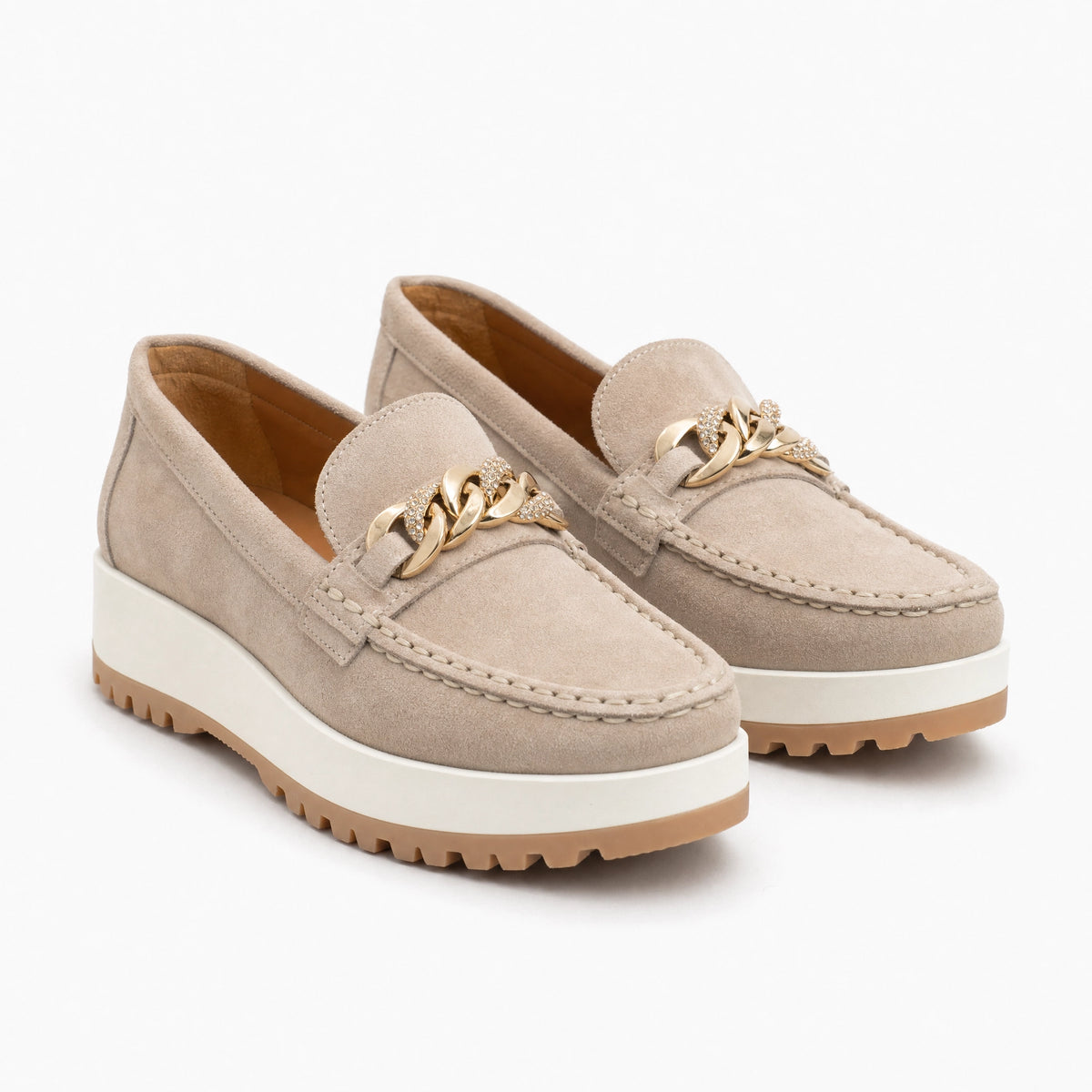Suede Platform Loafers Chain Detail