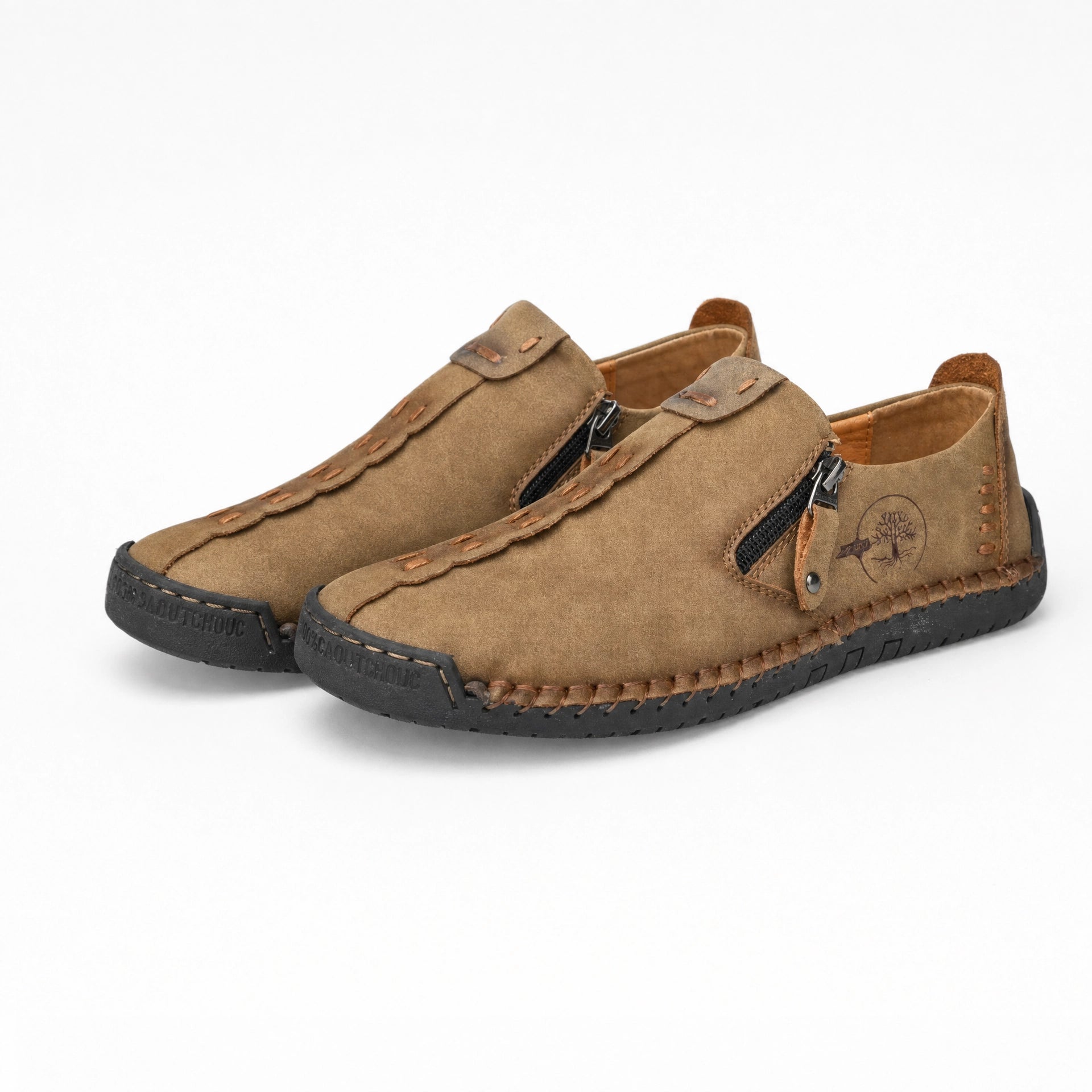 Brown Leather Side Zip Loafers