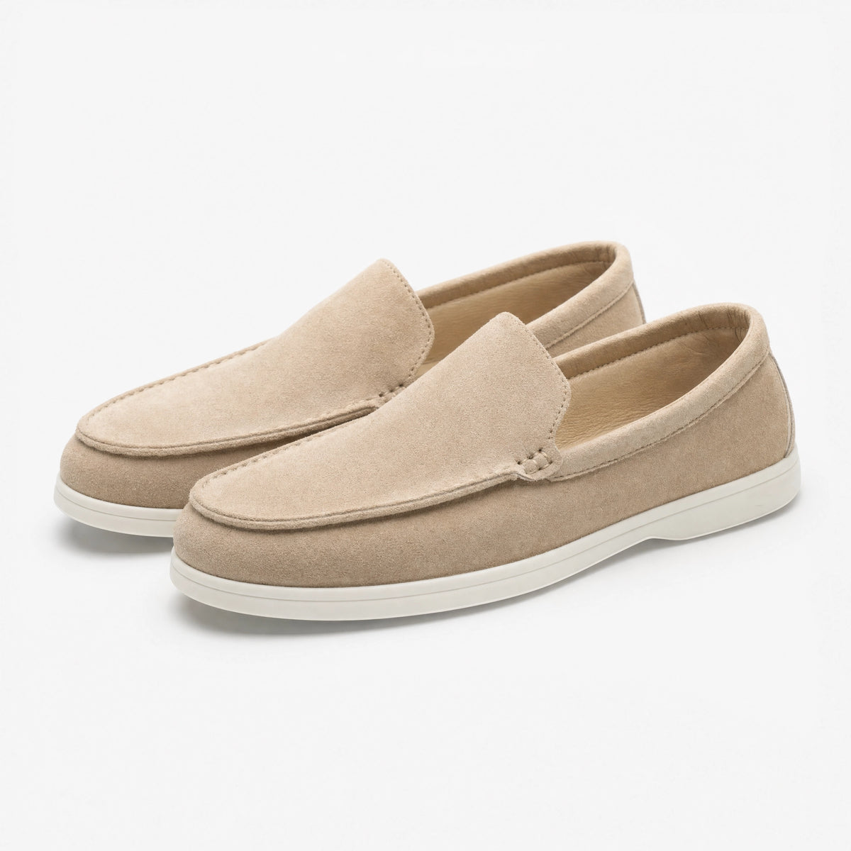 Beige Suede Braided Trim Loafers