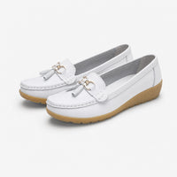 White Tassel Platform Grip Loafers
