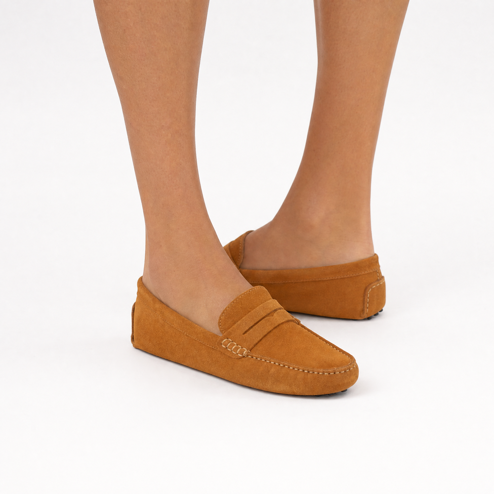 Camel Suede Penny Pebbled Loafers