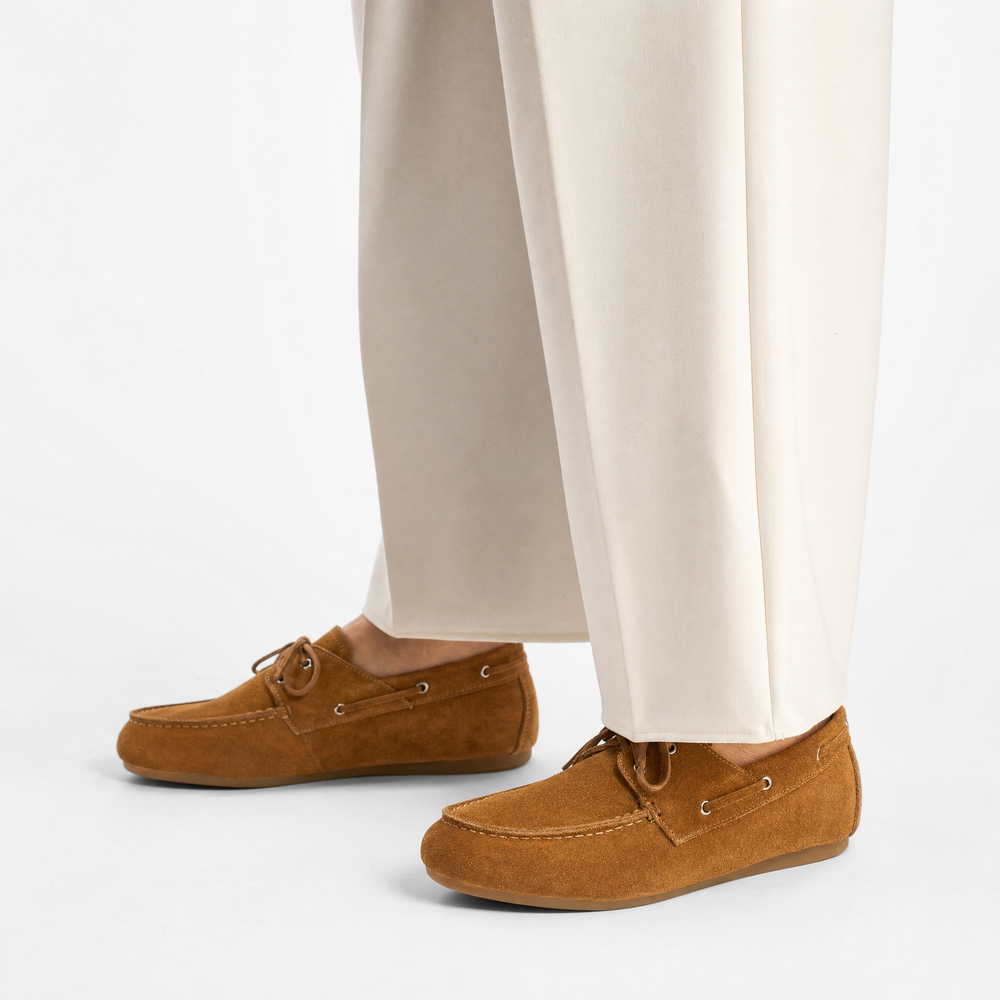Camel Suede Sport Tag Loafers