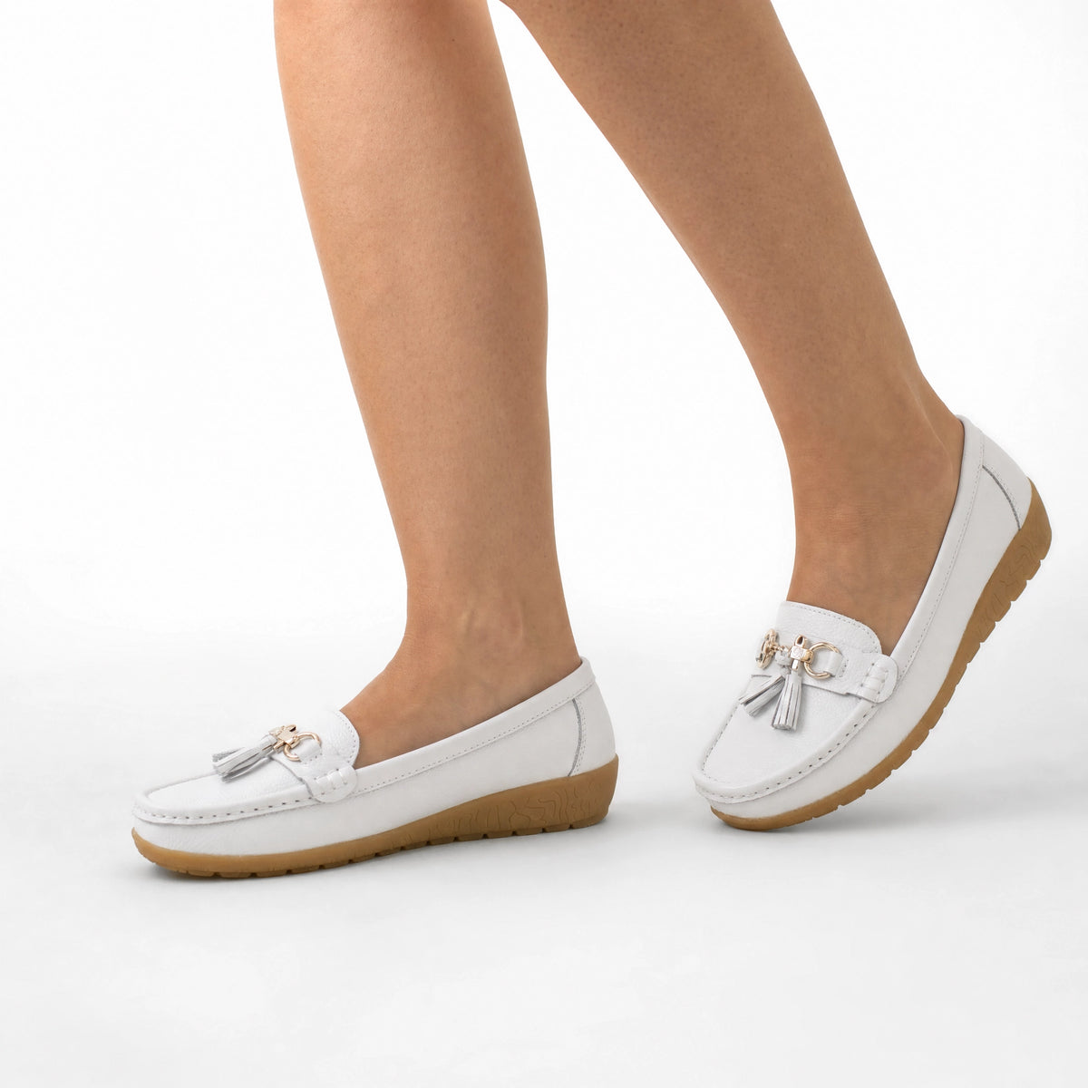 White Tassel Platform Grip Loafers