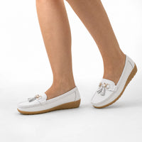 White Tassel Platform Grip Loafers
