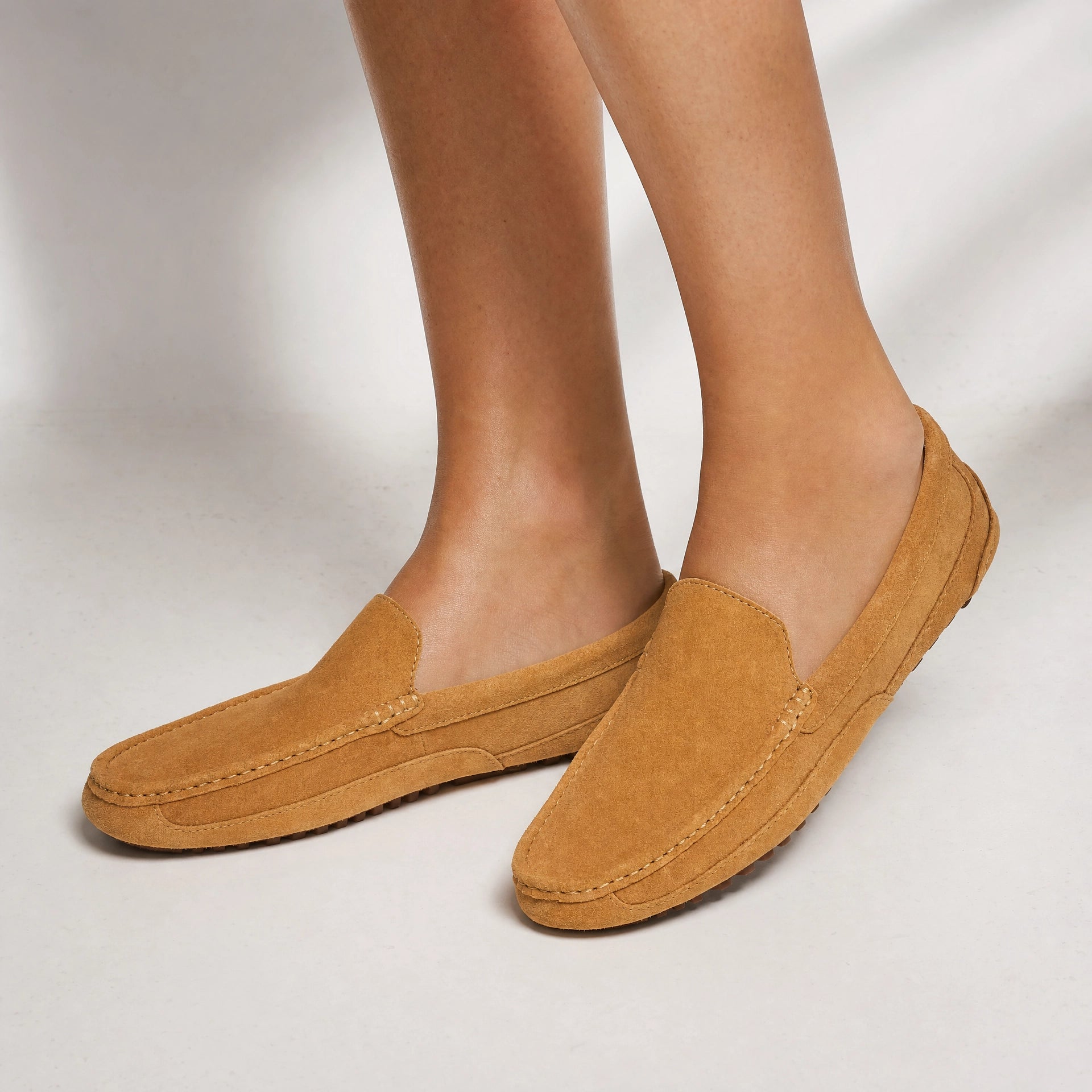 Camel Suede Pebbled Driving Loafers