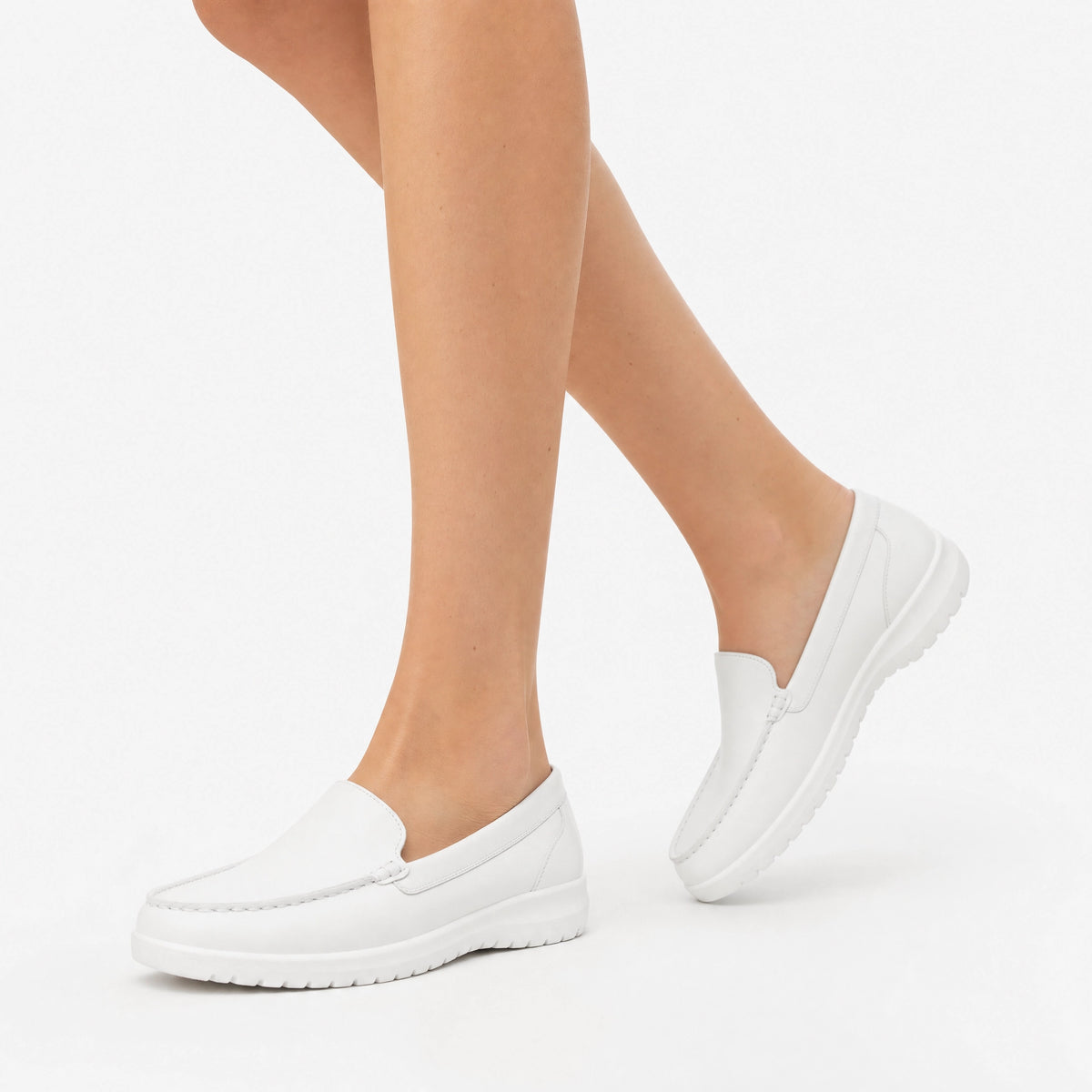 White Leather Thick Sole Loafers