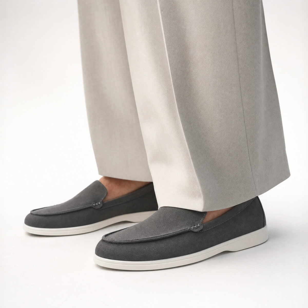 Grey Suede Light Sole Loafers