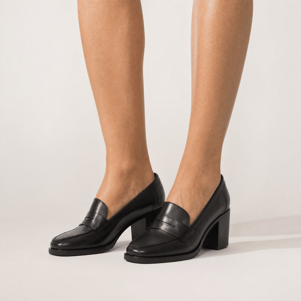 Gentry Morris Black Loafers Block Heel Square
