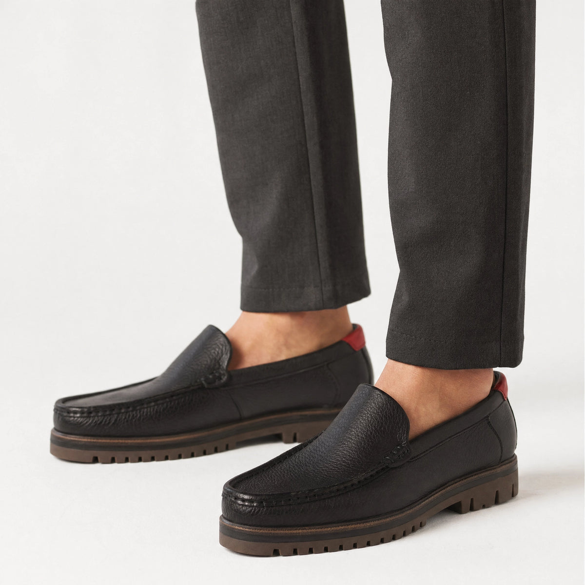 Black Leather Lug Sole Loafers