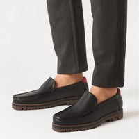 Black Leather Lug Sole Loafers