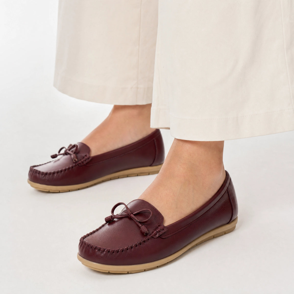 Burgundy Leather Bow Driving Loafers
