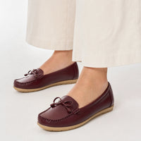 Burgundy Leather Bow Driving Loafers