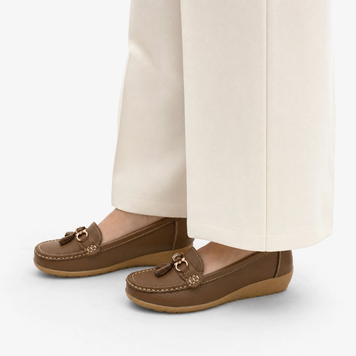 Brown Contrast Stitch Platform Loafers