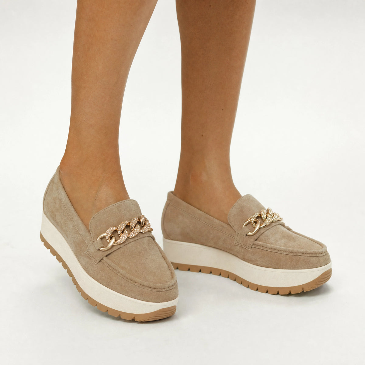 Suede Platform Loafers Chain Detail