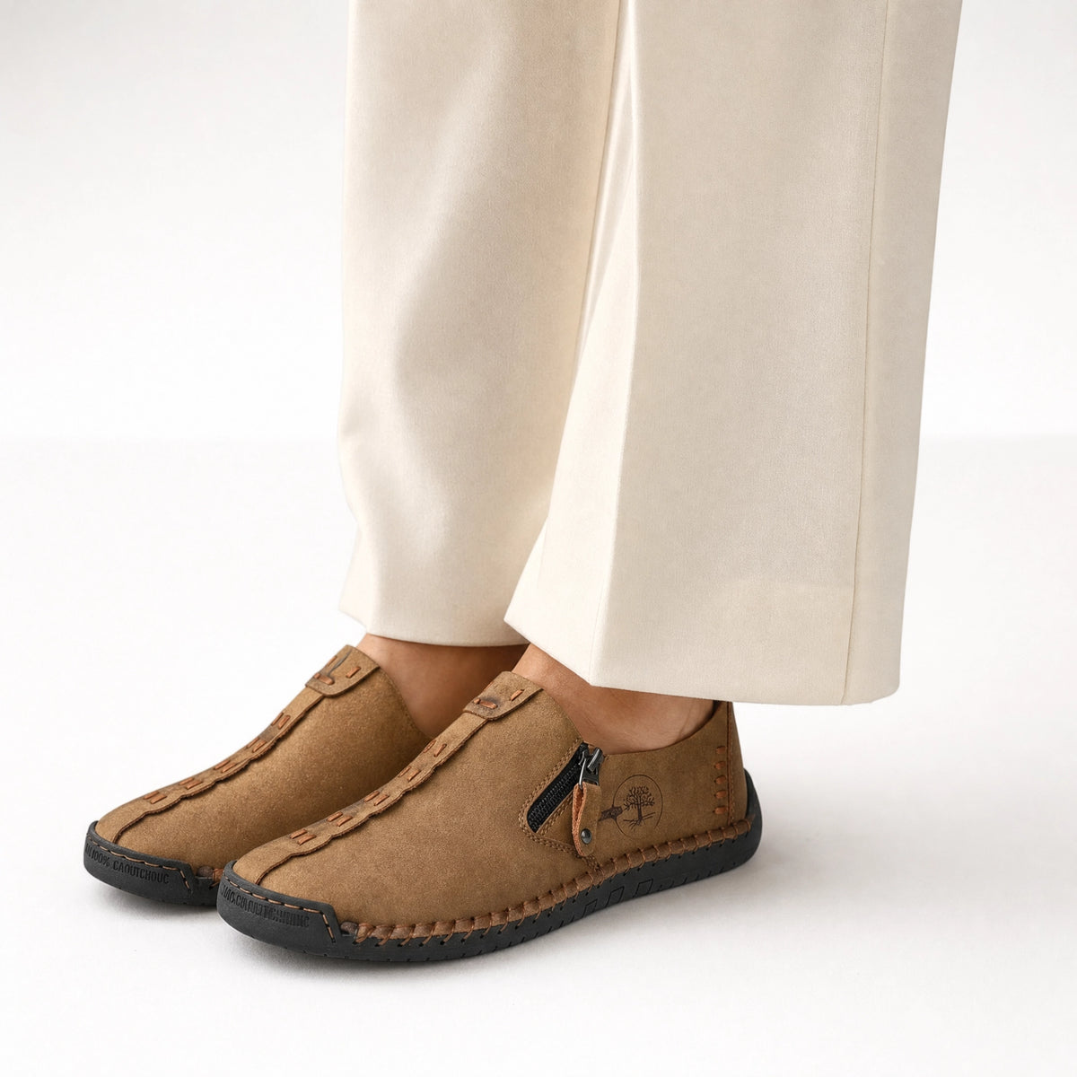 Brown Leather Side Zip Loafers
