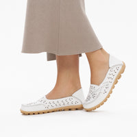 White Perforated Floral Loafers