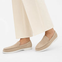 Beige Suede Braided Trim Loafers