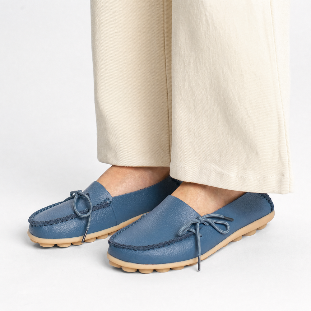 Blue Leather Boat Lace Loafers