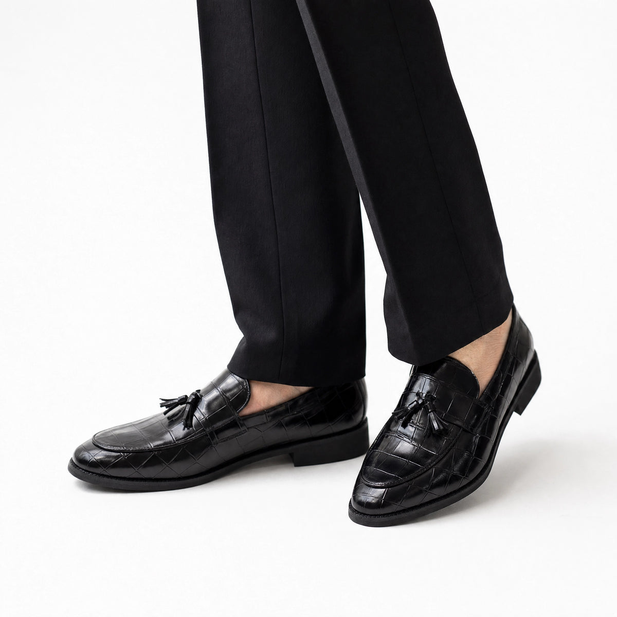 Croco Tassel Loafers Square Toe