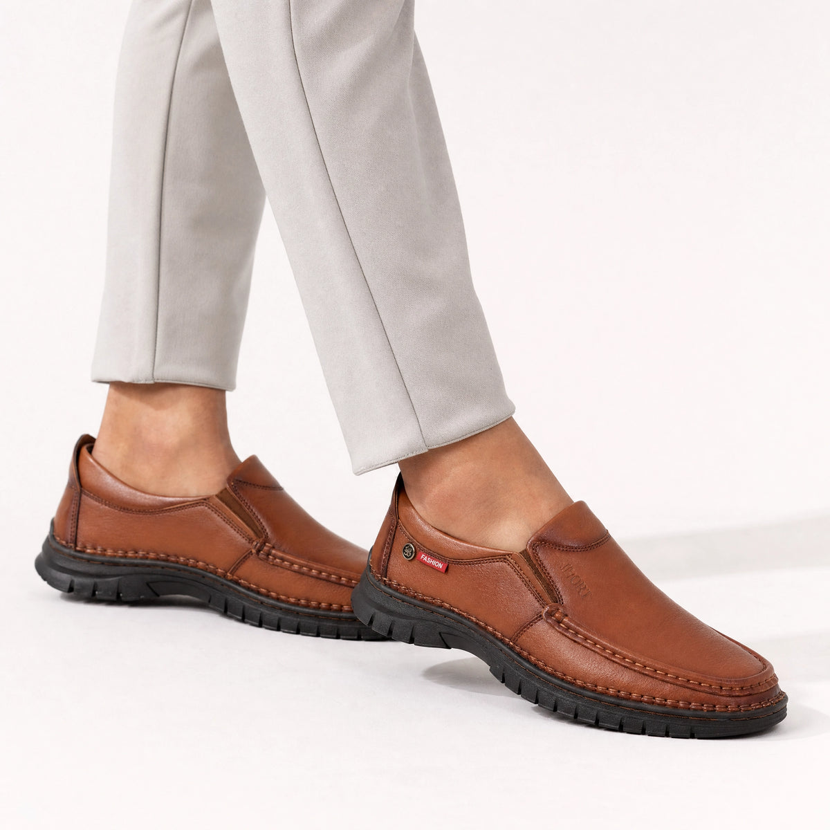 Brown Leather Patterned Loafers