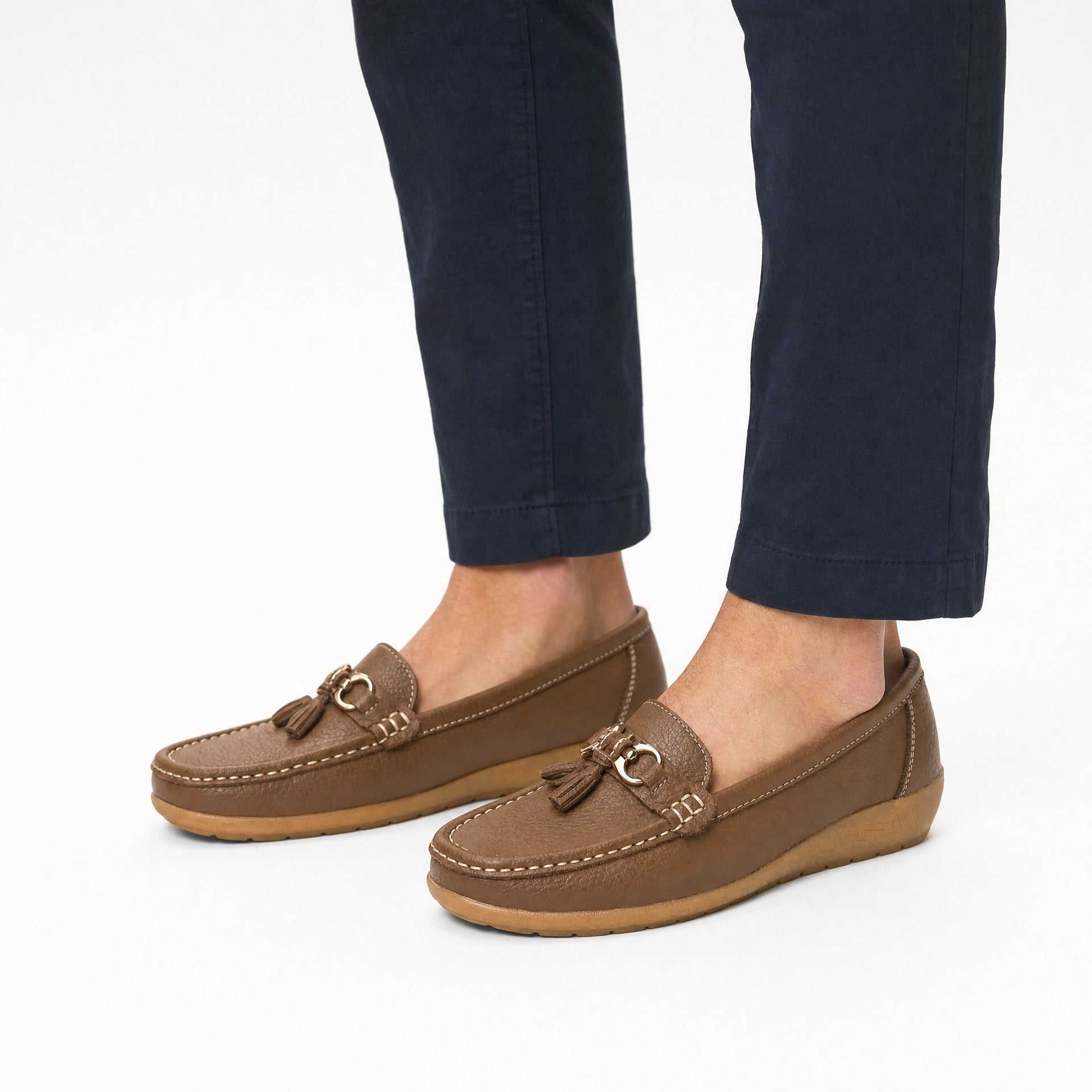 Brown Contrast Stitch Platform Loafers