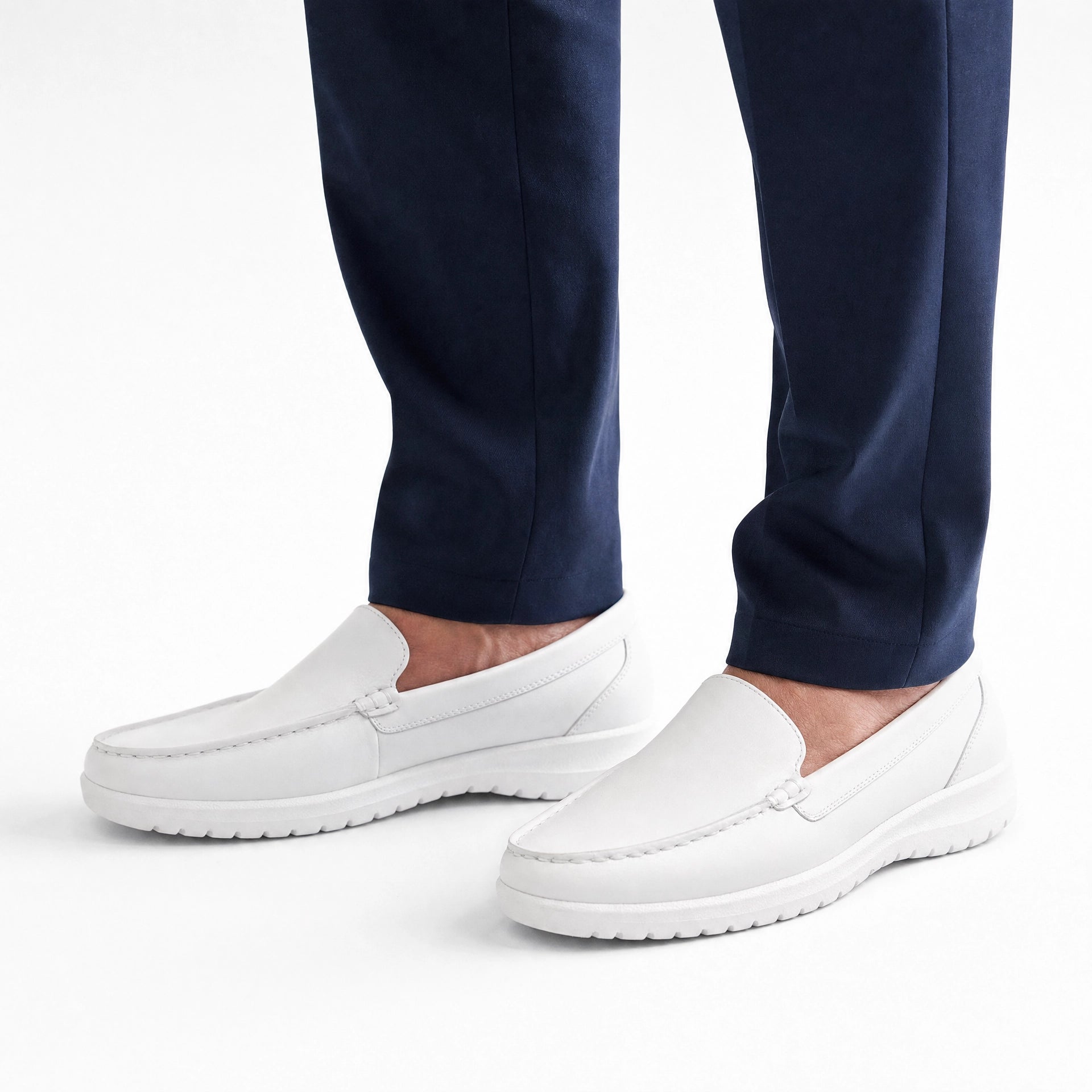 White Leather Thick Sole Loafers