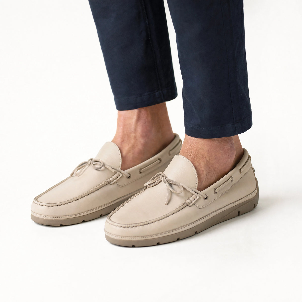 Beige Textured Studded Loafers