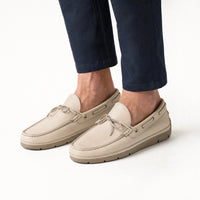 Beige Textured Studded Loafers