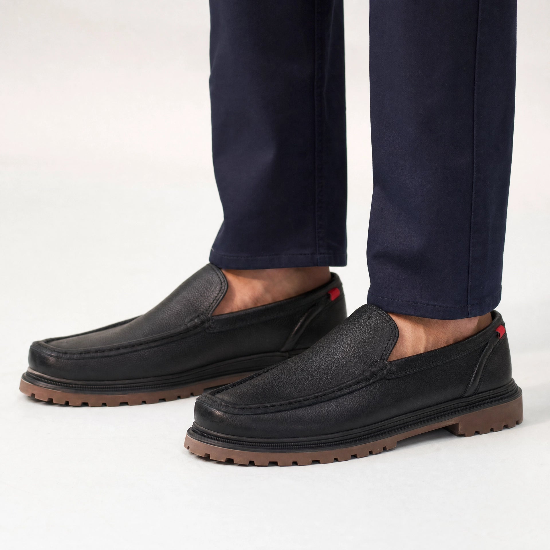 Black Leather Lug Sole Loafers