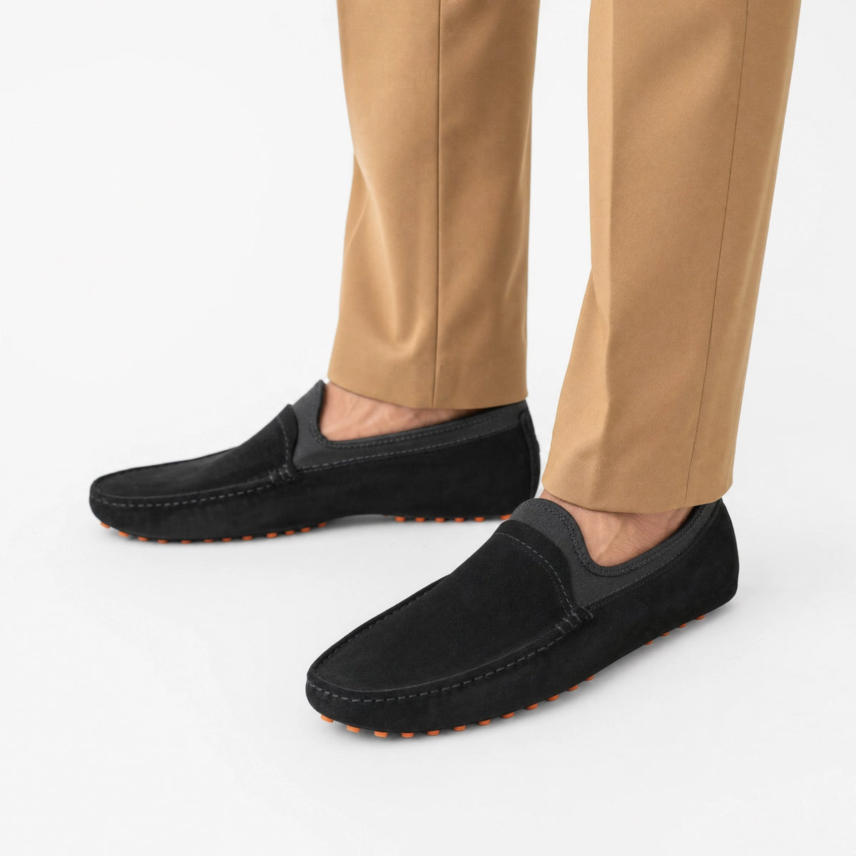Black Suede Boat Stitch Loafers