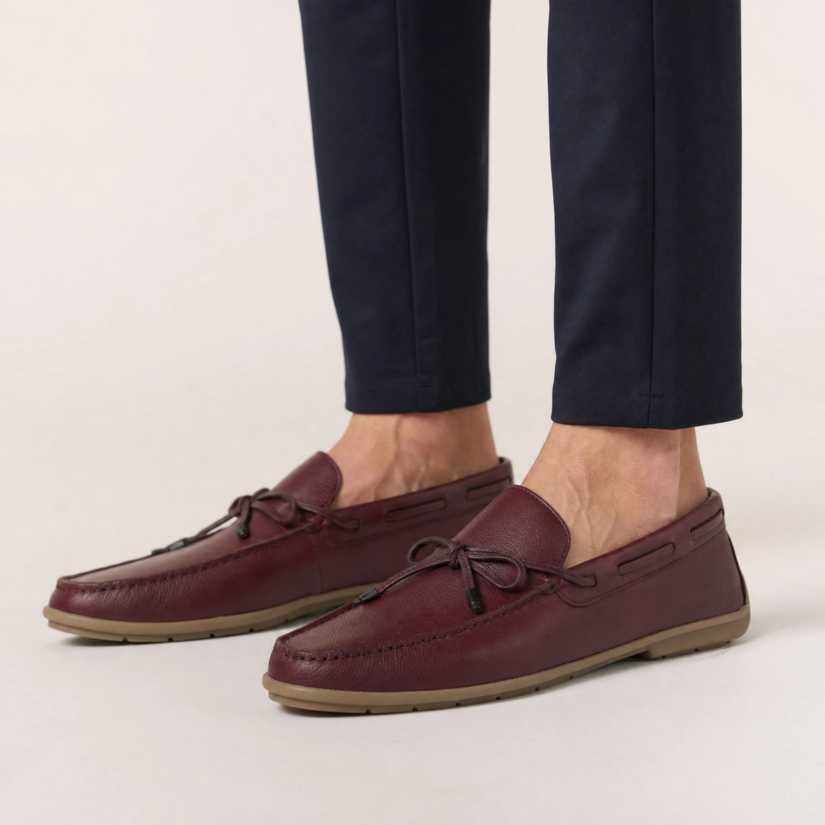 Burgundy Leather Bow Driving Loafers