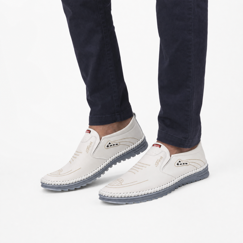 White Leather Grey Sole Loafers