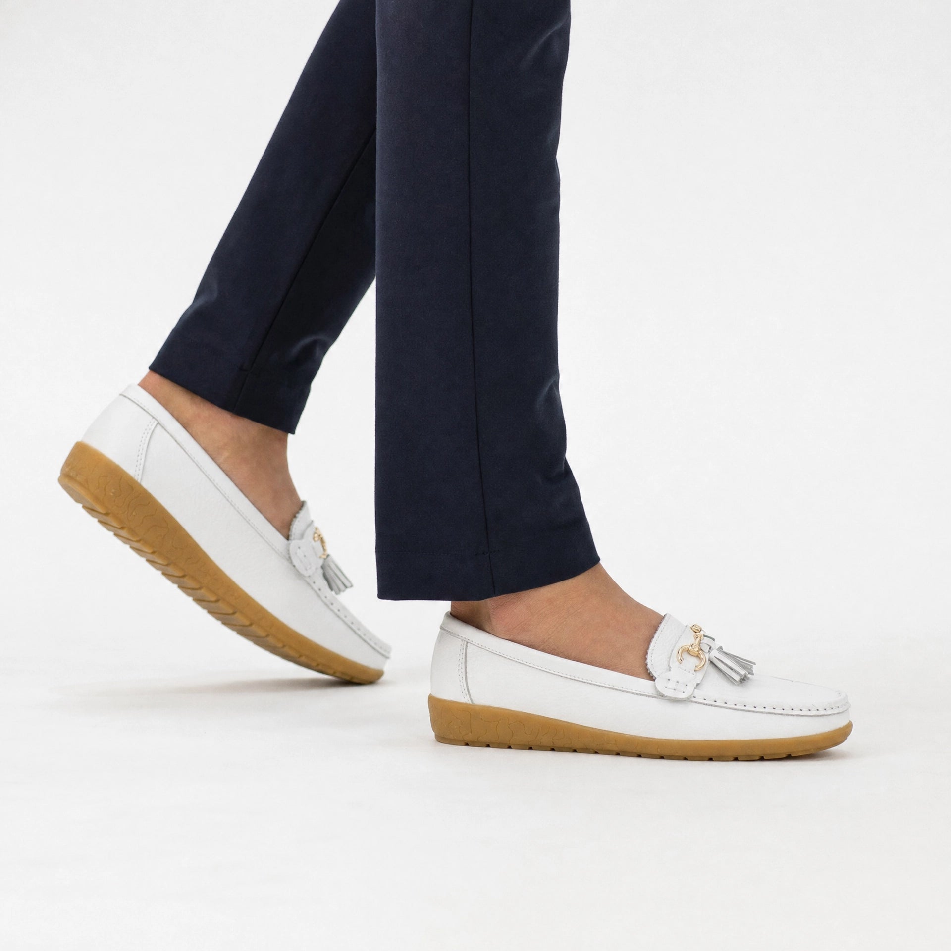 White Tassel Platform Grip Loafers