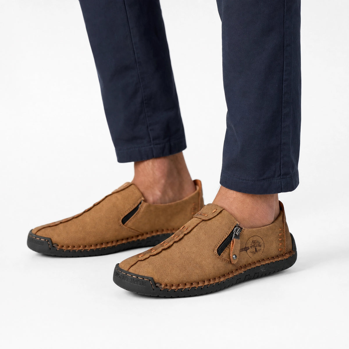 Brown Leather Side Zip Loafers