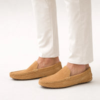Camel Suede Pebbled Driving Loafers