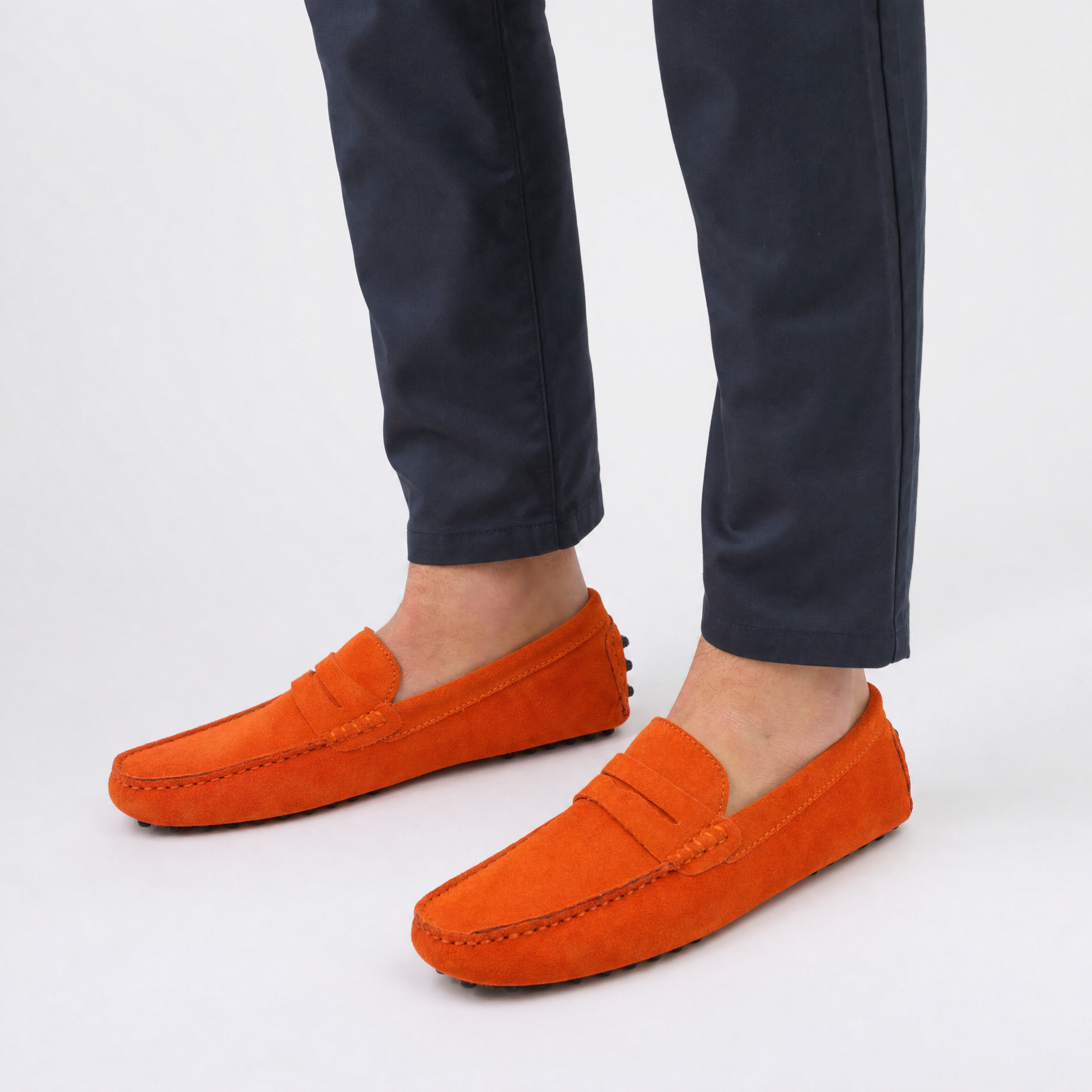 Orange Suede Contrast Sole Loafers