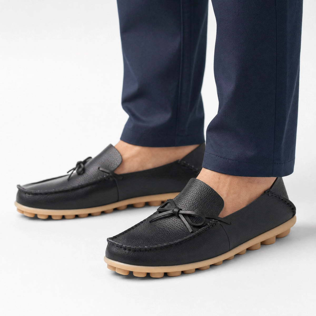Black Leather Studded Sole Loafers