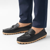 Black Leather Studded Sole Loafers