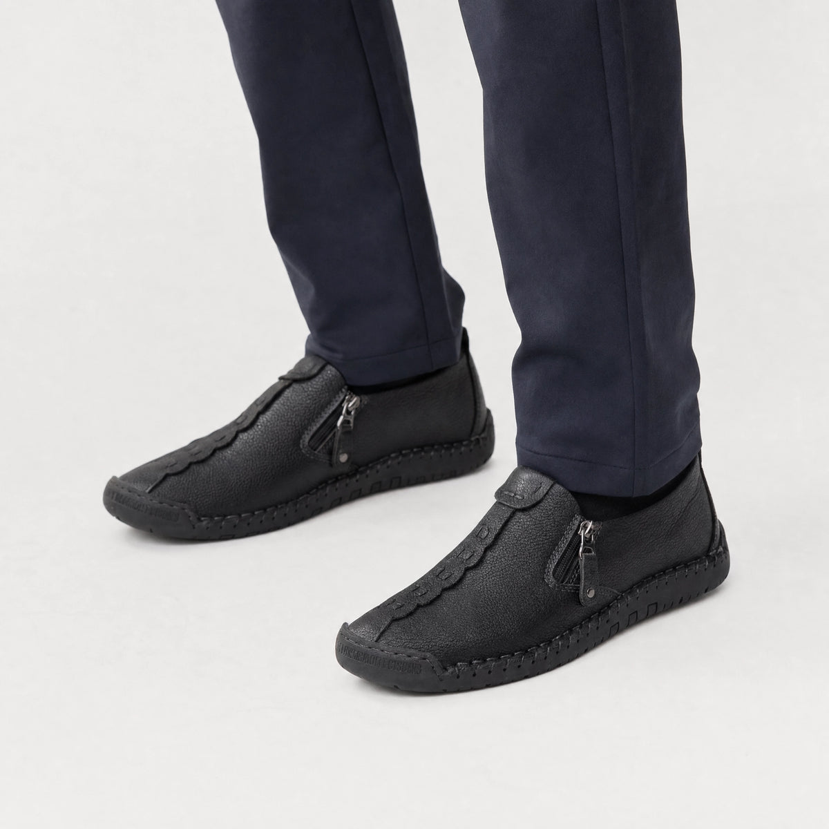Black Leather Zip Loafers