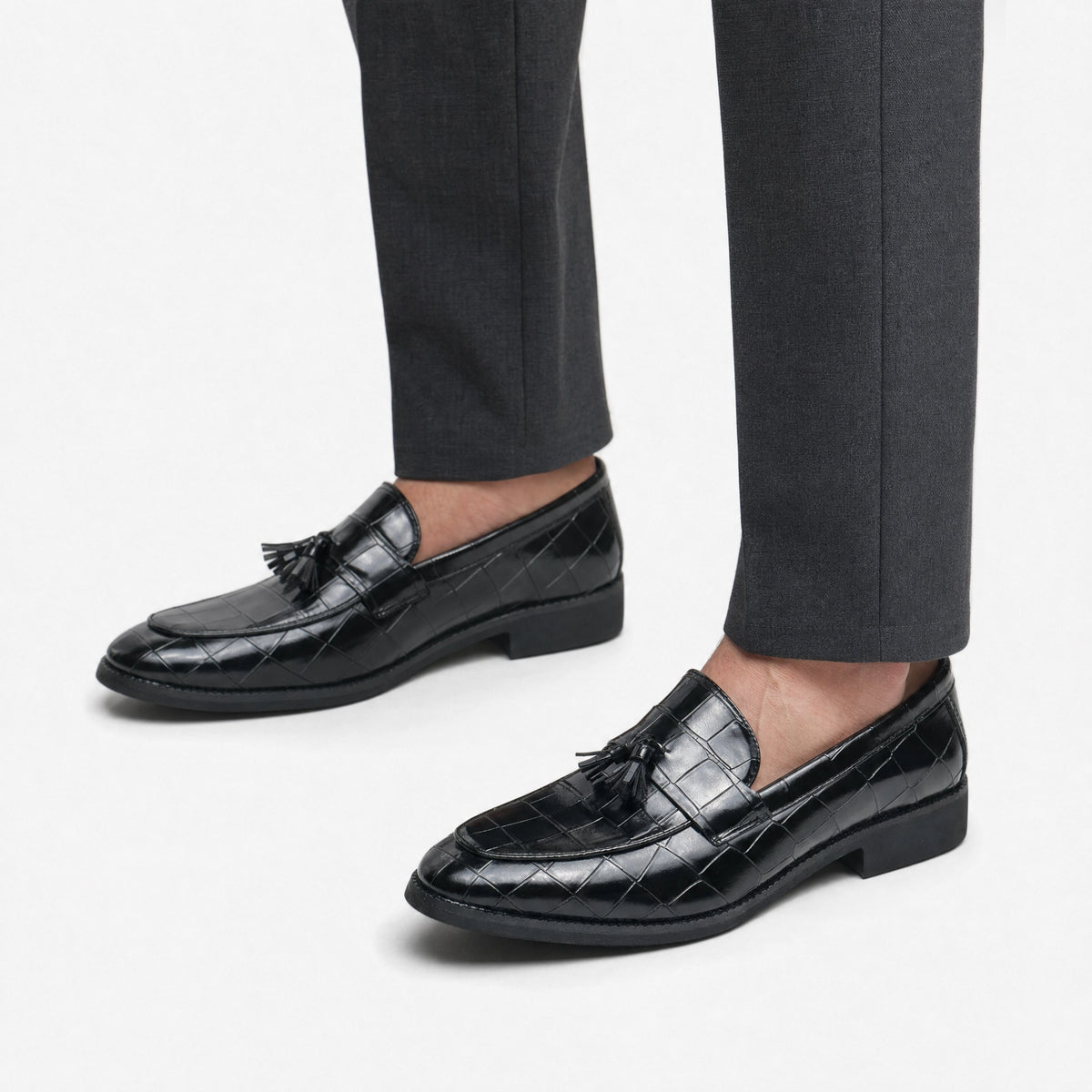 Croco Tassel Loafers Square Toe