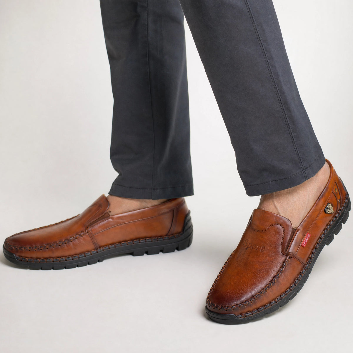 Brown Leather Patterned Loafers