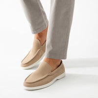 Beige Suede Braided Trim Loafers