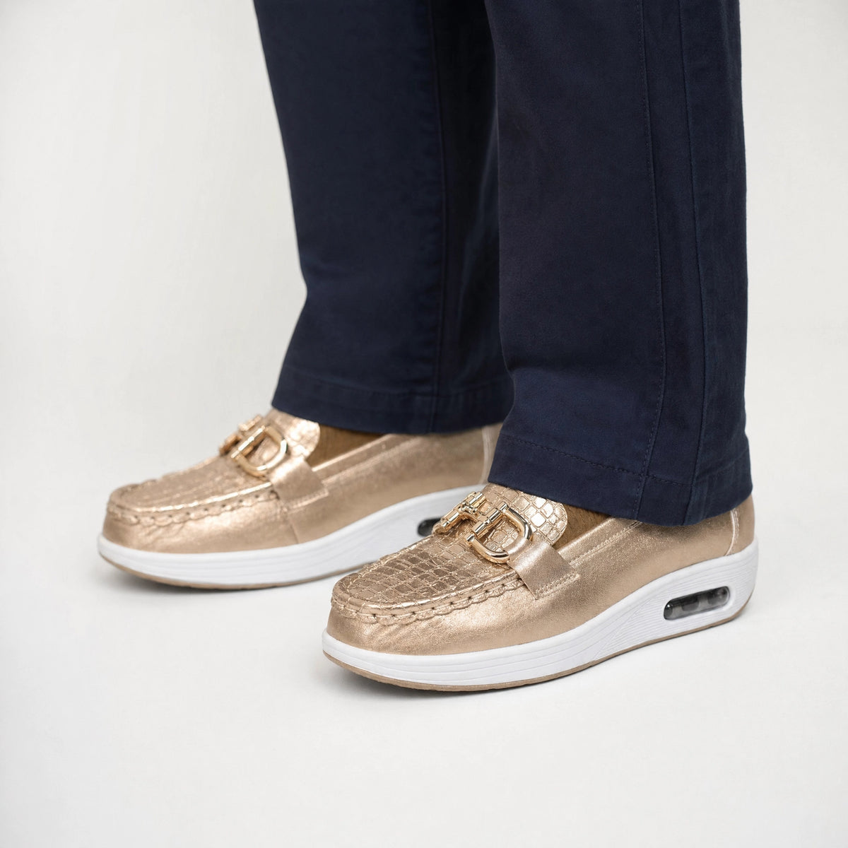 Gold Buckle Platform Loafers