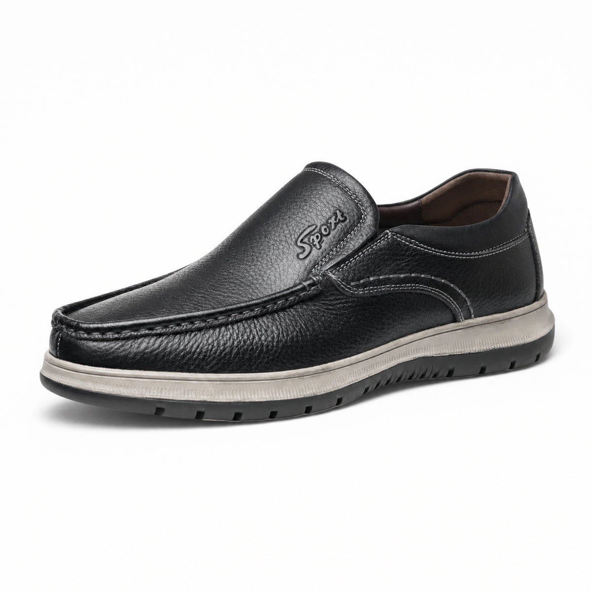 Black Leather Contrast Sole Loafers