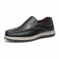 Black Leather Contrast Sole Loafers