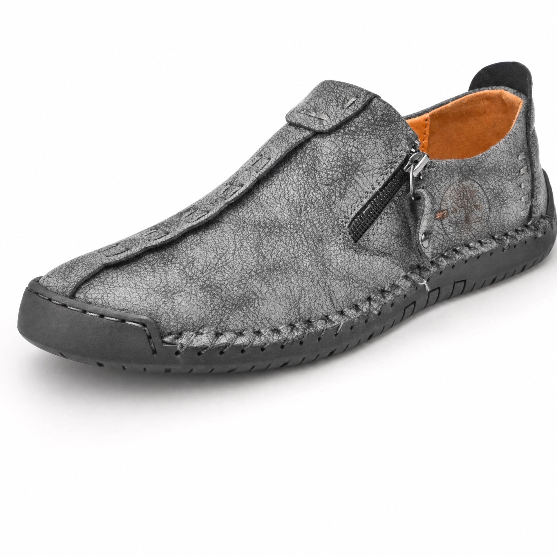 Grey Textured Zip Loafers